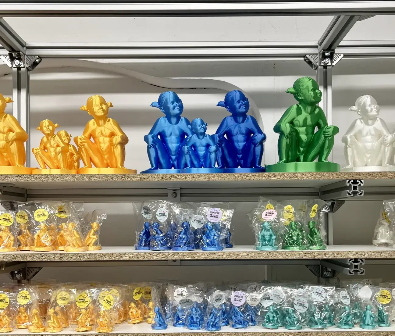Colorful 3D printed chocolate figurines display